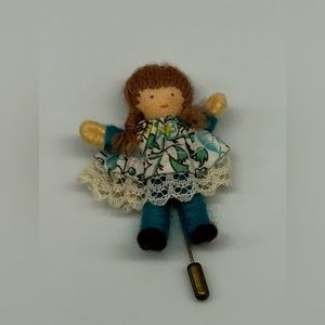Handmade Doll Pin / Brooch - VINTAGE 1970s